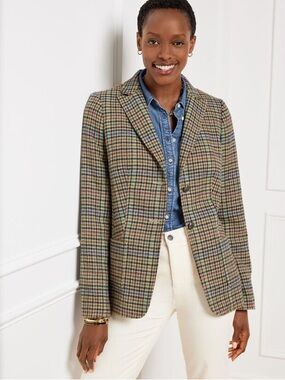 Talbots Classic Shetland Multicolor Tweed Blazer Sz 6P Preppy Classic Old Money